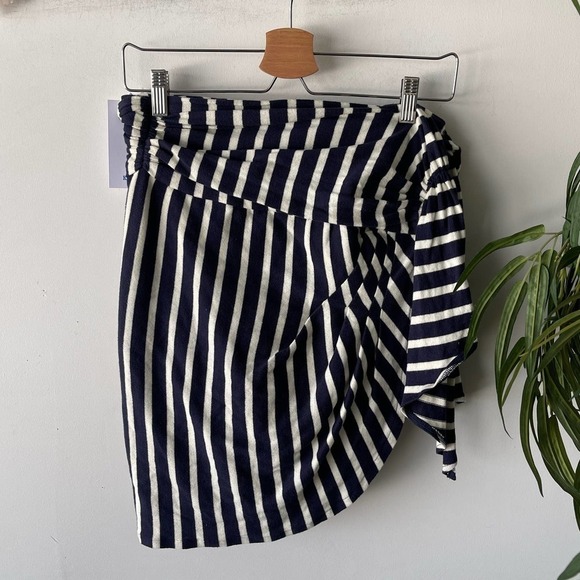 Koch Skirt Womens Medium Blue White Striped Draped Summer Boho Retro Wyeth